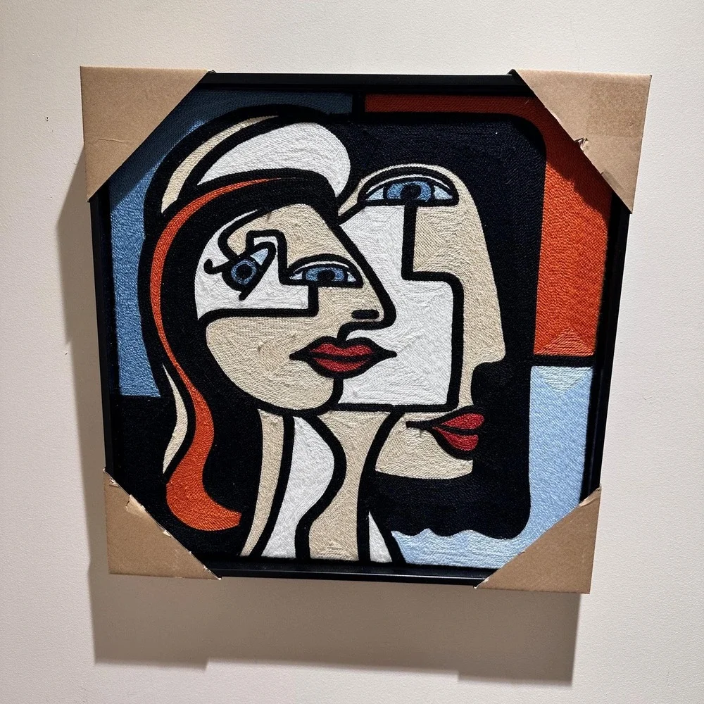 BP Home Framed Embroidered Textile Wall Art Picasso Cubism Face Decor 17